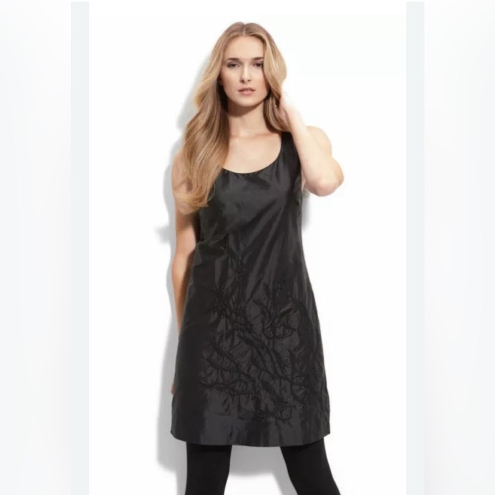 Eileen Fisher Black Lace‎ Chemise Silky Sleepwear